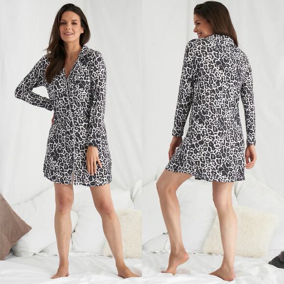 YARN & SEA • Luxe Gray Leopard Cheetah Animal Print Luxury Bamboo Nightshirt - Picture 1 of 7